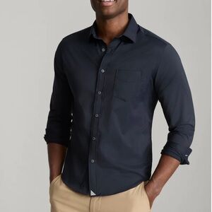Untuckit Men's Black Long Sleeve button down shirt, faint stripes, all black, L